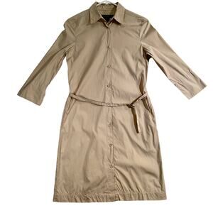 French Connection Mini Dress Woman's 2 Button Up Tan Collar Waist Tie Adjustable